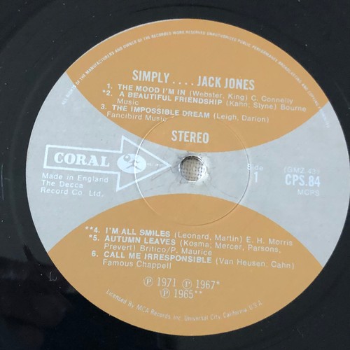 36 - Simply Jack Jones featuring the impossible dream. Coral records stereo CPS 84