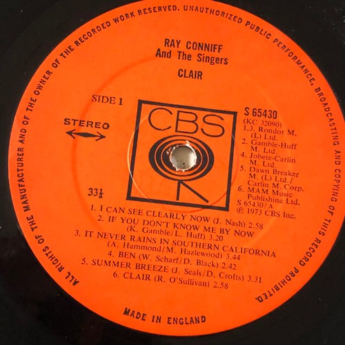 39 - Ray Conniff and the singers. Clair. I can see clearly now. Stereo CBS65430