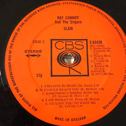 39 - Ray Conniff and the singers. Clair. I can see clearly now. Stereo CBS65430