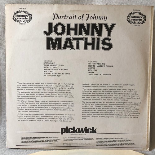 73 - portrait of Johnny. Johnny Mathis Hallmark stereo SHM 806