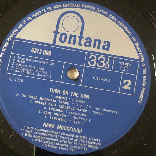 84 - Nana Mouskouri. Turn on the Sun. Fontana records. 631 2008