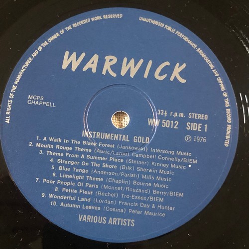 90 - Instrumental gold. 20 instrumental hits. Warwick records. Stereo WW5012