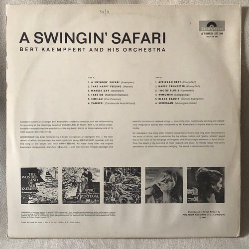 105 - A swinging Safari. Burt Kaempfert and his Orchestra. Polydor records stereo 237 584