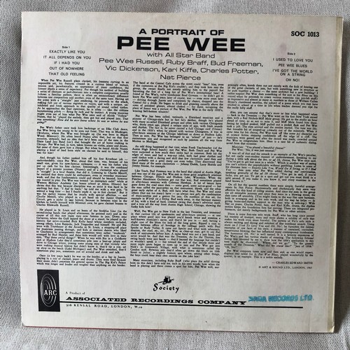 133 - Portrait of Pee Wee. ARC Society saga records  SOC1013