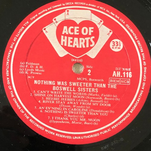 136 - Nothing was sweeter than the Boswell sisters. Ace of hearts mono AH116