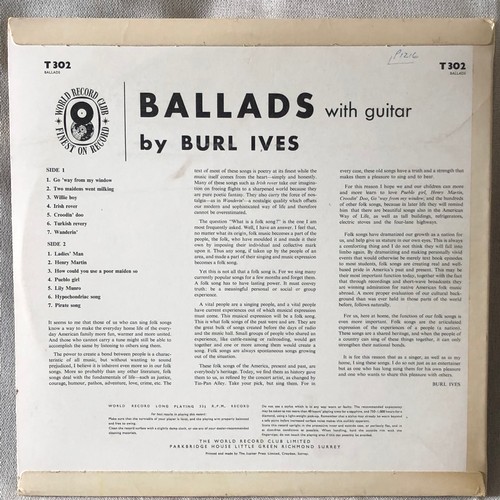 147 - Burl Ives. Ballads with guitar. World records T302