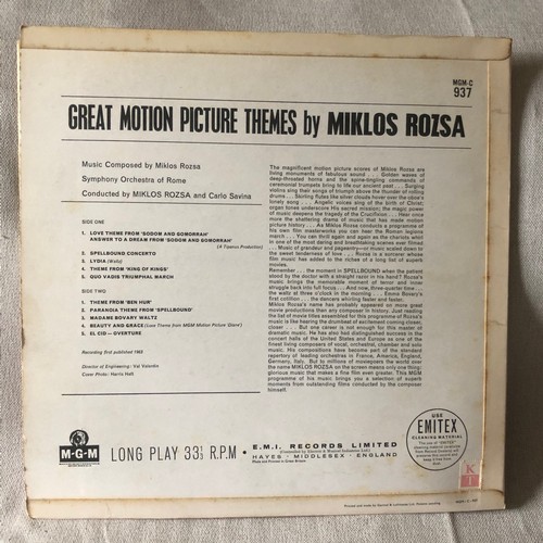 188 - Great movie themes. Composed by Miklos Rozsa. MGM mono. MGM-C937