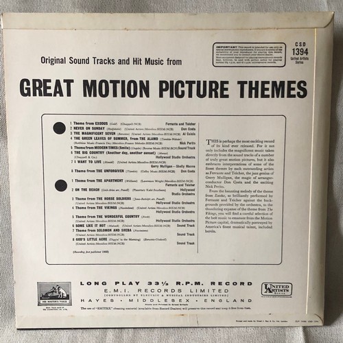 191 - Great motion picture themes. United artists. Stereo HMV CSD 1394.