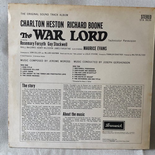 202 - The War Lord. Charlton Heston and Richard Boone. Brunswick original Soundtrack album. Stereo STA 863... 