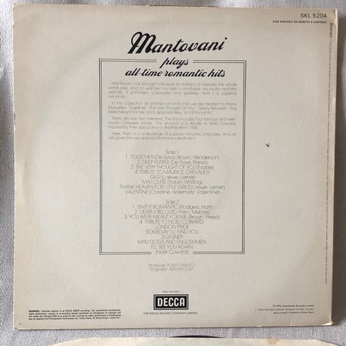 434 - Mantovani plays the all-time romantic hits. Decca Records SKL5204