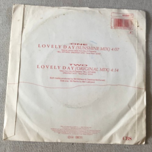 105 - Bill Withers. Single. Lovely day. Sunshine mix /Original mix. CBS653 0017
