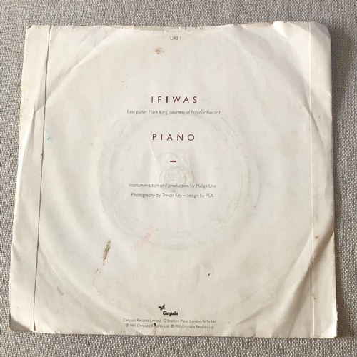 107 - Midgeure. If I was / Piano. Single. Chrysalis Records URE1