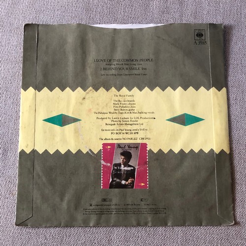 115 - Paul Young. Love of the common people / Behind your smile. Single CBS A3585