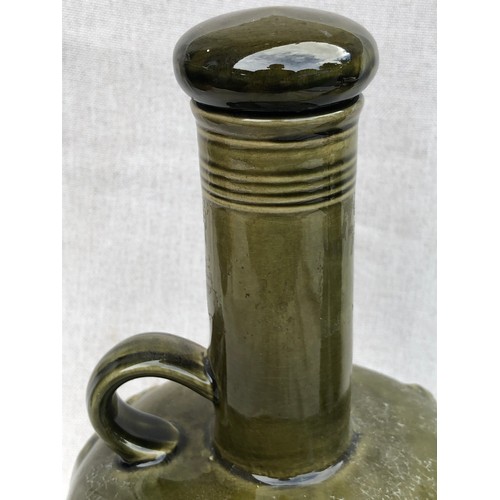 13 - Green Long neck flagon by Arthur Wood Mark Lambeth.