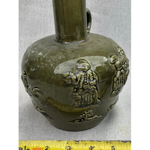 13 - Green Long neck flagon by Arthur Wood Mark Lambeth.