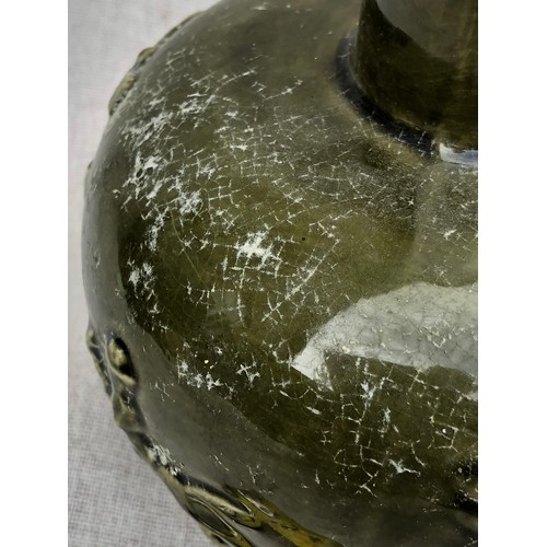 13 - Green Long neck flagon by Arthur Wood Mark Lambeth.