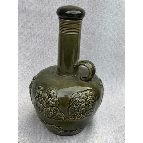 13 - Green Long neck flagon by Arthur Wood Mark Lambeth.