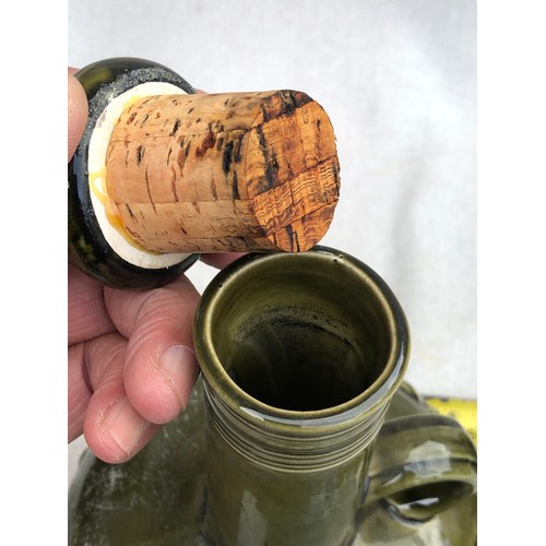 13 - Green Long neck flagon by Arthur Wood Mark Lambeth.