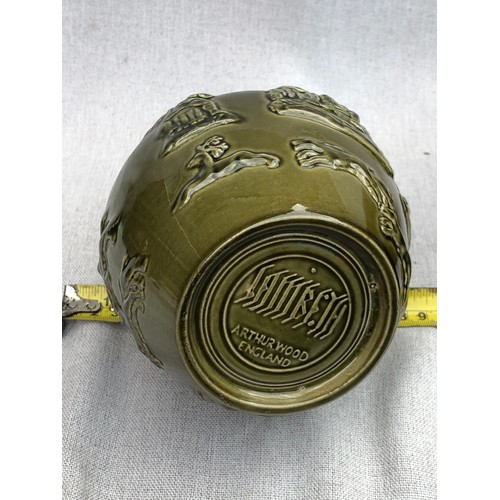 13 - Green Long neck flagon by Arthur Wood Mark Lambeth.