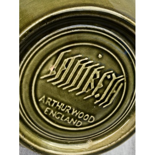 13 - Green Long neck flagon by Arthur Wood Mark Lambeth.