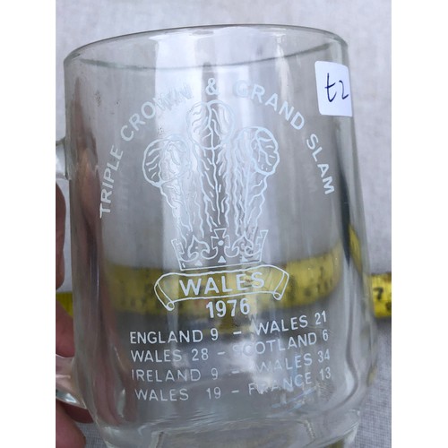 247 - Commemorative glass Tankard for the triple Crown and grand slam Wales, 1976