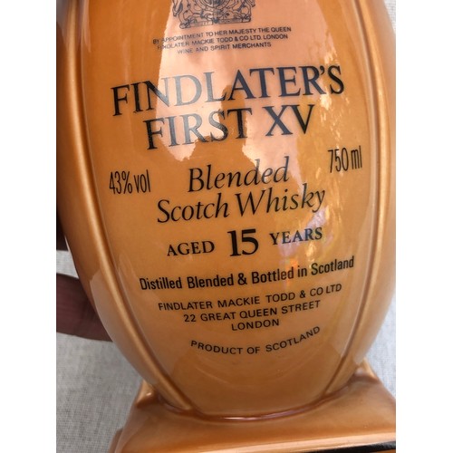 248 - Findlayer’s First XV. Blended scotch whisky Aged 15 years Empty decanter In the shape of a rugby bal... 