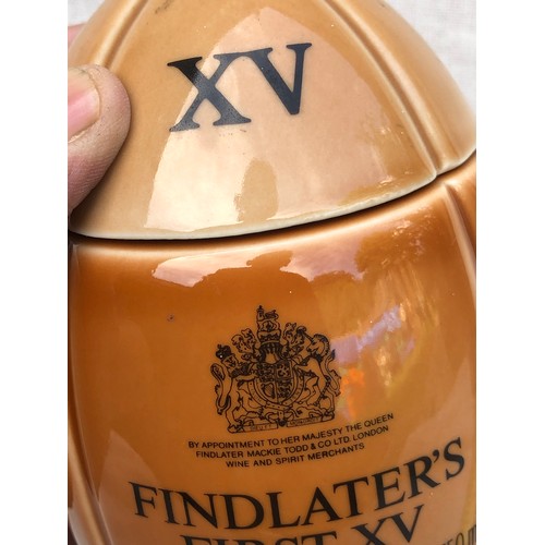 248 - Findlayer’s First XV. Blended scotch whisky Aged 15 years Empty decanter In the shape of a rugby bal... 