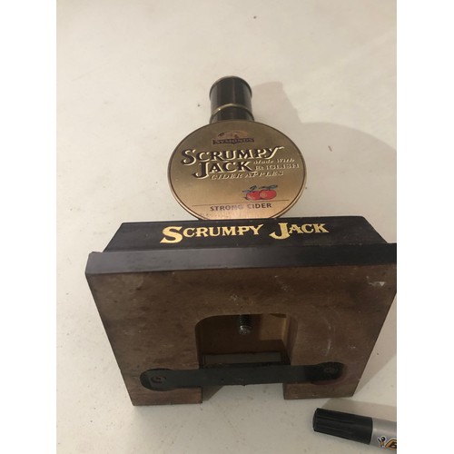 296 - Symonds Scrumpy Jack Strong Cider pump cover in brass on wood.