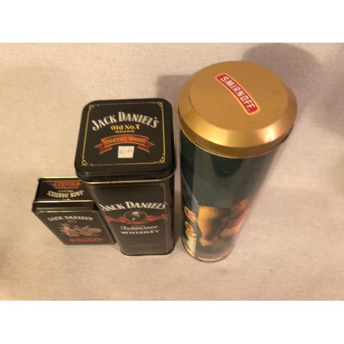 306 - 3No. empty collectable Jack Daniels and Smirnoff tins