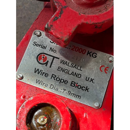 52 - MOD - 2 Tonne Wire rope snatch block for 7.9mm wire rope by GT Walsall.