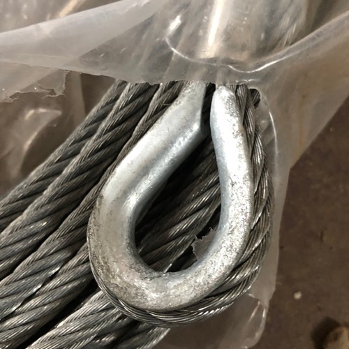 109 - MOD - Wire rope assembly, Single leg GSWR 8mm completes with thimble eye both ends. Length 50m