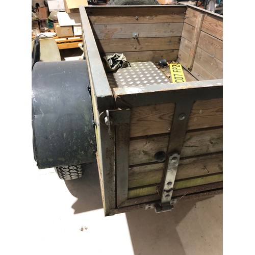 176 - Heavy duty box trailer on good axle with checker plate ramp. Needs repair to spare tyre and wheel be... 