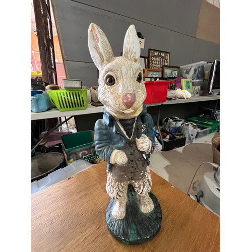 180 - Plaster white Rabbit garden figurine