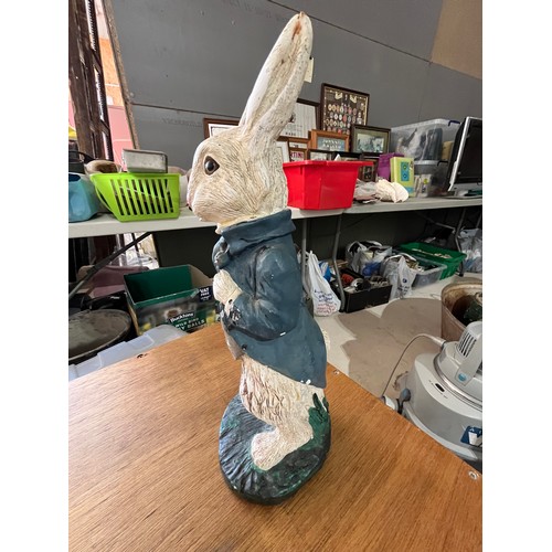 180 - Plaster white Rabbit garden figurine