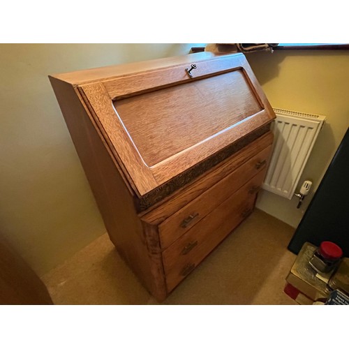 363 - Solid Oak bureau with key