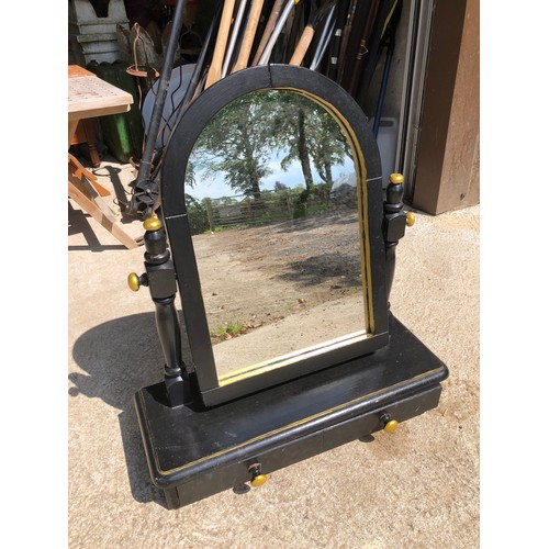 370 - Pine vanity tilting dresser top mirror with drawer under