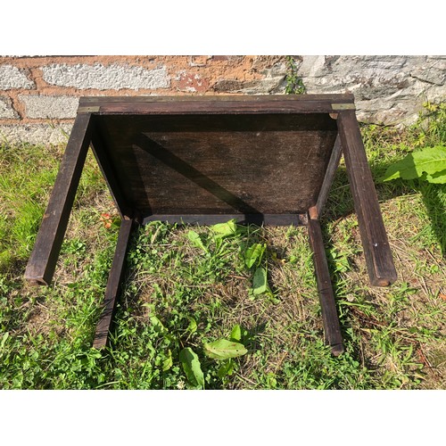 375 - Interesting wooden Brass bound table with glass and globe under