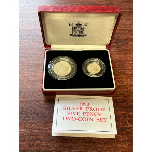 681 - 1990, silver proof 5p two coin set. Limited edition, 35,000