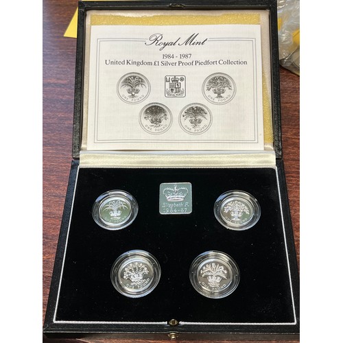 696 - 1984 to 1987 English silver proof £1 tide, Piedfort box, certifiate,