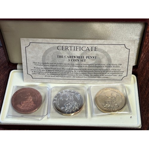 697 - Box cartwheel. Penny collection. Three coin set limited edition of 500 this set number 411 each 31 g... 