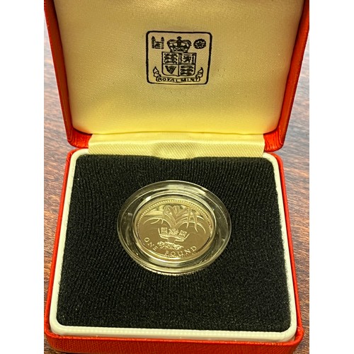 702 - Silver proof £1 Piedfort 1985 Welsh leak coin, Boxed