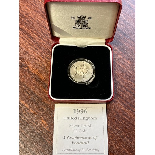 705 - Silver proof £2 coin, 1996 box certificate