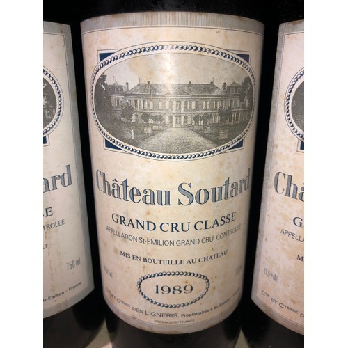 1077 - 3 bottles of 1989 Chateau Soutard Grand Cru Classe, France. Stored in a temperature and humidity con... 