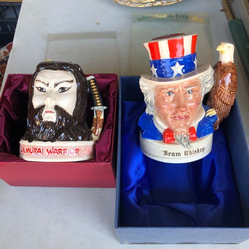 312 - Jim Beam 200ml Samrai Warrior and Uncle Sam collectors series toby jugs by Royal Doulton. New in box... 