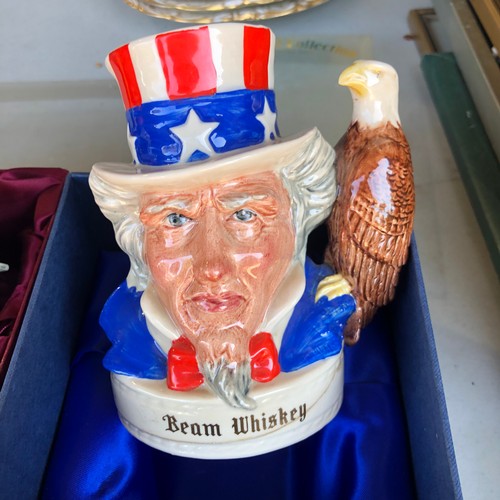 312 - Jim Beam 200ml Samrai Warrior and Uncle Sam collectors series toby jugs by Royal Doulton. New in box... 