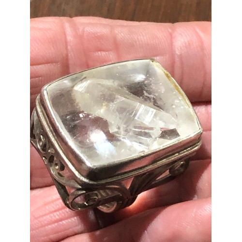 26 - Rock crystal and silver chunky ring. Size P. Tests as silver