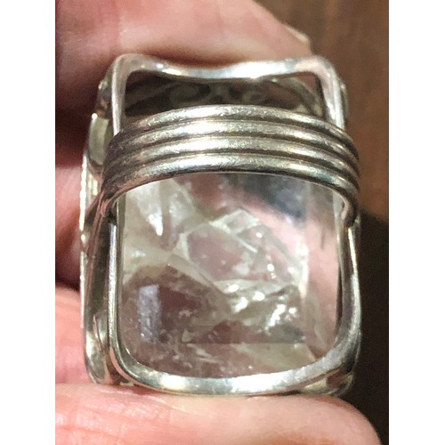 26 - Rock crystal and silver chunky ring. Size P. Tests as silver