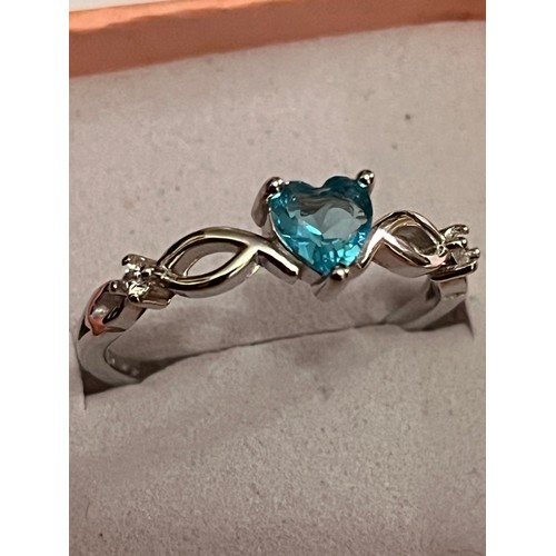 43 - S.925 Silver hallmarked blue heart ring size N 1/2