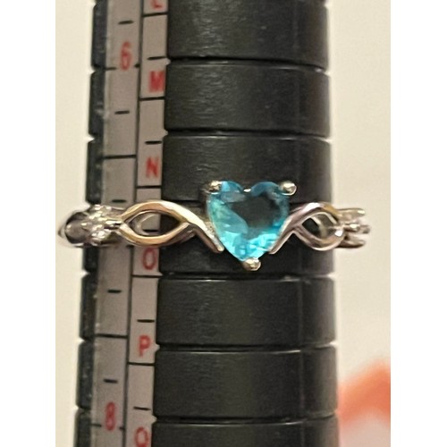 43 - S.925 Silver hallmarked blue heart ring size N 1/2