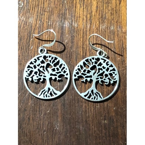 67 - Pair of Silver plated tree of life ear rings